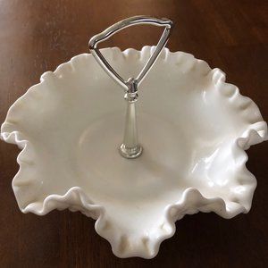 Sweet Vintage Fluted Hobnail Milk Glass Candy Dish